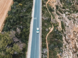 car driving on road drone